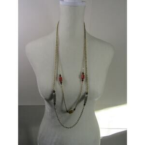 Sarah Covington Gold Tone 2 Tier Chain Bead Necklace 36" Boho Cottagecore Y2K